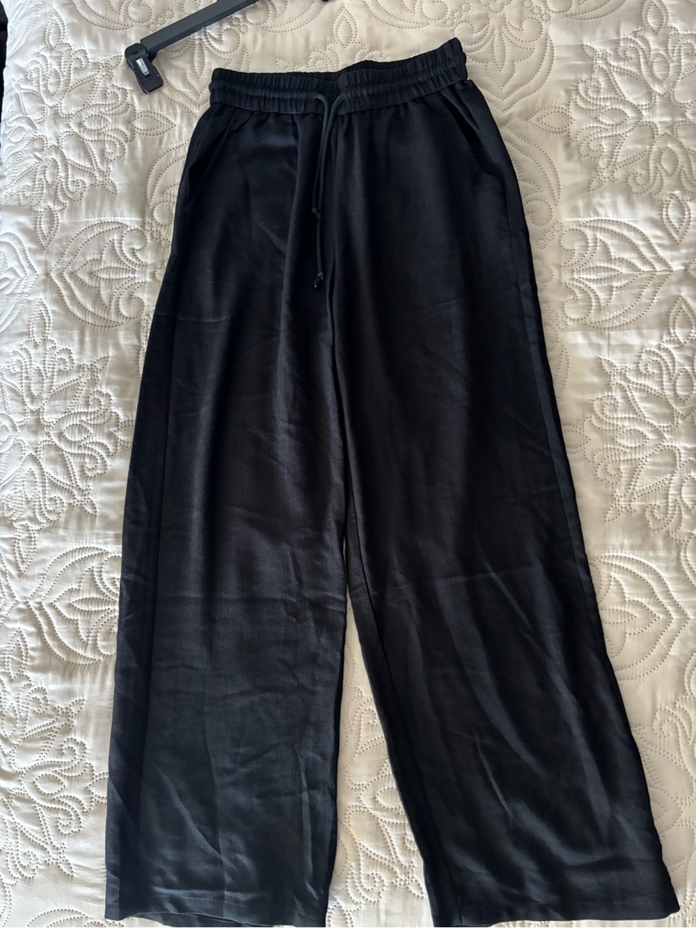 HALARA Size Small/ Tall Black Wide-Leg Drawstring Linen Pants - Picture 4 of 10